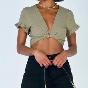 Princess Polly Green Tie Front Crop Top